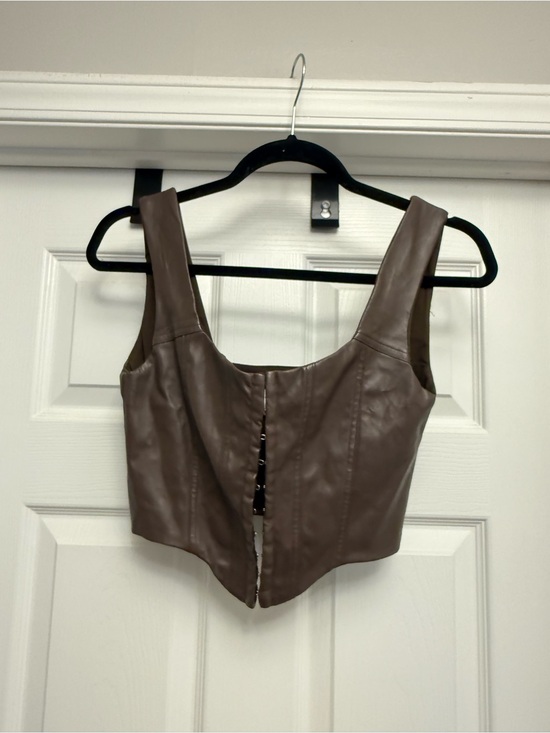 Princess Polly Tops - Princess Polly Brown Faux Leather Corset Top Women’s US 4 Hook Front Crop Tank